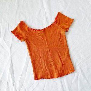 topshop orange ribbed off the shoulder top